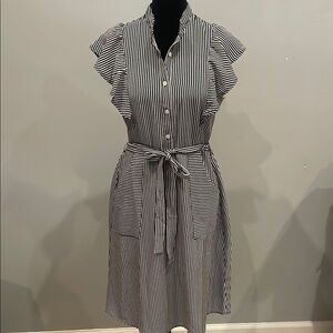 Striped Blue and White Ruffle Sleeve Dress summer fav